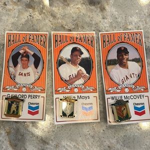 San Francisco Giants hat/lapel pins, set of 3 Hall of Famer sold by Chevron 1991
